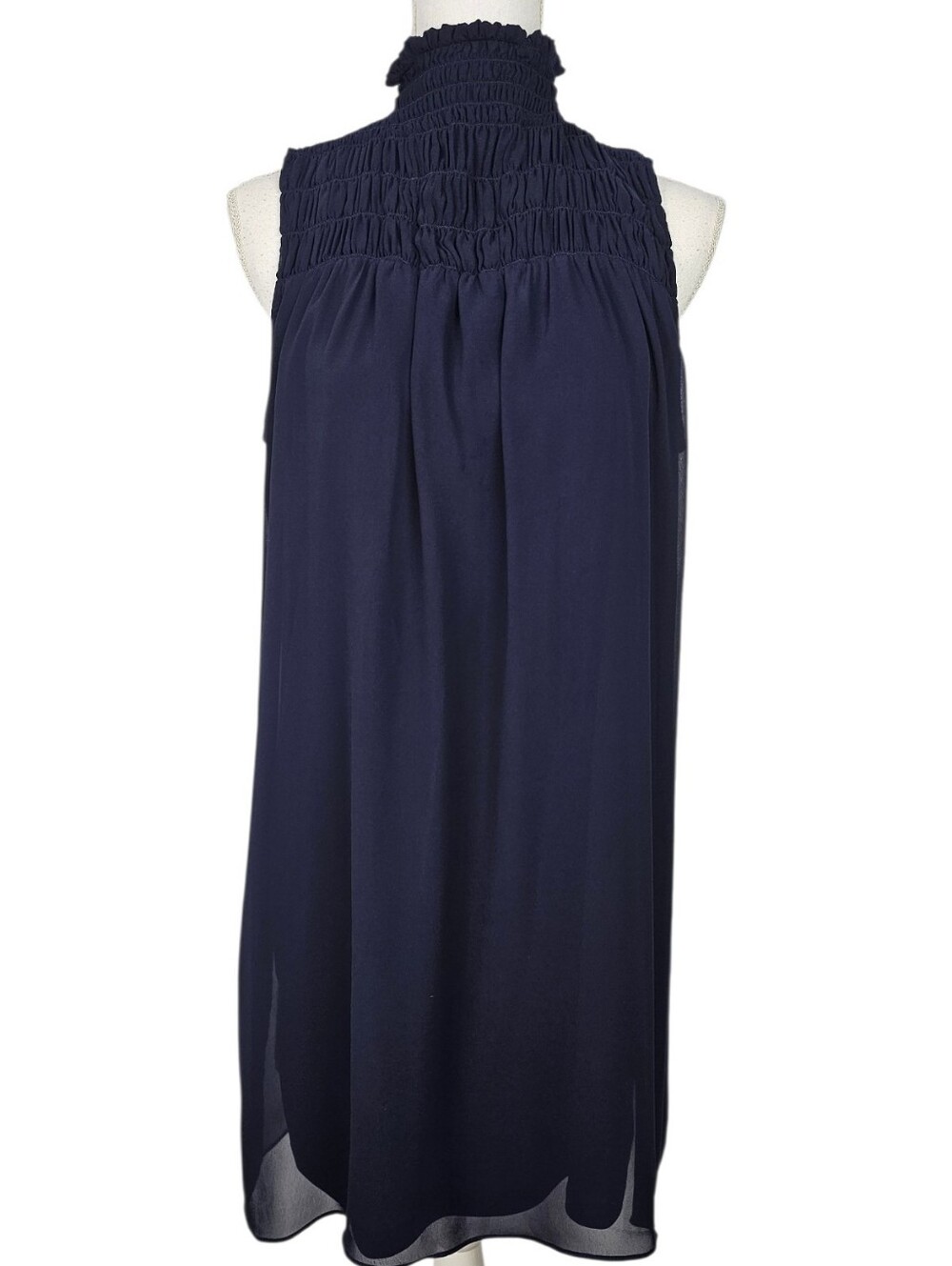 1.STATE Navy Smocked High Neck Sleeveless Dress Sz L